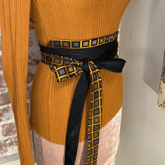 Gold Squares Hand Crafted Obi belt upcycled silk ties cummerbund Cinch OS - Picture 2 of 16